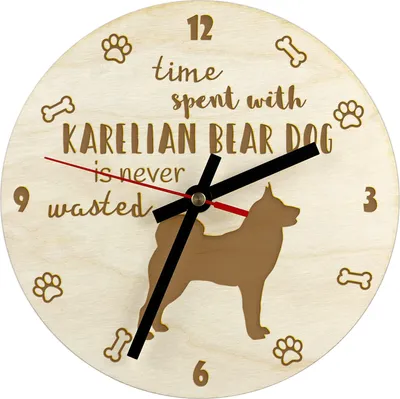 Image de Chien ours de Carélie - horloge avec chien, horloge en bois gravée, horloge personnalisée Art-Dog