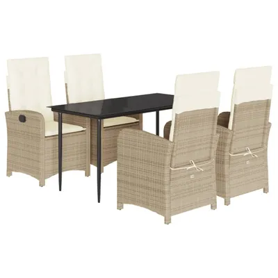 Produktbild von 5-tlg. Garten-Essgruppe mit Kissen Beige Poly Rattan