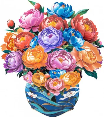 Immagine prodotto di biglietto d'auguri con fiori pop-up 3D - Bouquet di fiori dipinti