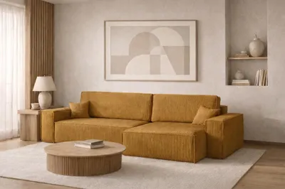 Produktbild von Kaiser Möbel Ecksofa mit schlaffunktion und bettkasten BEST XL, stoff Poso Dicker Cord, Senffarbe, Rechts