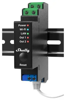 Produktbild von Shelly Pro 2PM, Halbleiterrelais, Schwarz, 802.11b, 802.11g, Wi-Fi 4 (802.11n), 2,483 GHz, 30 m, 13,34 dBmW