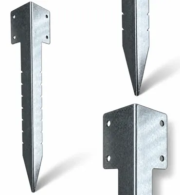 Imagen del producto de TORVON: Soporte de esquina de 90° con estaca para tierra, anclaje para suelo, galvanizado, 95 x 440 mm, 1 unidad., Imagen generada por IA