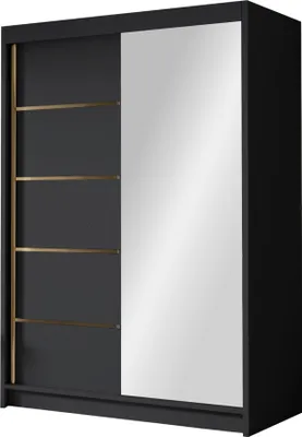 Produktbild von MIRJAN24 Schiebetürenschrank mit Spiegel Lungo III, Kleiderschrank mit Kleiderstange, mit zwei Schwebetüren, Garderobe (Farbe: Schwarz)