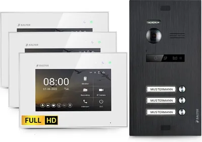 Produktbild von HD Video Türsprechanlage für 3 Familienhaus, 3x Monitor, Balter EVO HD Schwarz