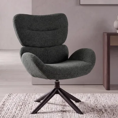 Produktbild von Loungestuhl MCW-Q53, Sessel Loungesessel Esszimmerstuhl, drehbar Metall Chenille (420g/m²) dunkelgrün
