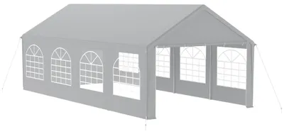 Immagine prodotto di Tenda per feste 4x8 metri – Grande tenda con pareti laterali – Tetto impermeabile in PE – Finestre – Colore: bianco e grigio