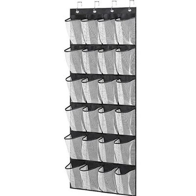 Image de Sac à chaussures suspendu – Noir/blanc – Rangement pour chaussures – 24 compartiments – Rangement pour porte – Rangement suspendu – Étagère à chaussur
