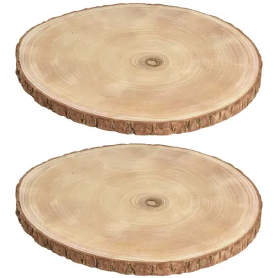 Produktbild von 2x Baumscheibe Zum Basteln Rund mit Rinde Ø 35 cm Paulownia Holzscheibe Naturbelassen Holz Scheibe