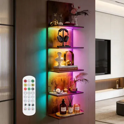 Zdjęcie produktu dla Regał na książki Regał ścienny z podświetleniem 5-stopniowym 30×18×117 cm Indywidualnie sterowany regał LED Regał ścienny Półka ścienna Przechowywanie i ekspozycja modeli Dekoracje