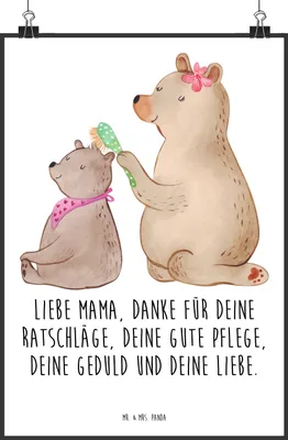 Produktbild von Mr. & Mrs. Panda Bild Bär Kind DIN A2 - Weiß - Geschenk, Mutter, Muttertag, Plakat, wanddeko, Kunstdruck, Mama, Wandbild, drucke, Bären
