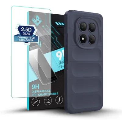 Produktbild von Handy Hülle für Xiaomi Redmi Note 15 Pro mit 9H Displayglas Displayschutz Plus Grip Case Cover Schutzhülle Softgrip Farbe: Dunkelblau
