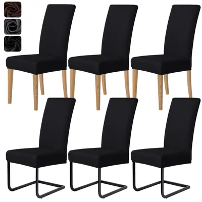 Productafbeelding van Stoelhoesjes, set van 6, jacquard stretch stoelhoesjes, moderne universele stoelhoesjes voor eetkamerstoelen, wasbaar en afneembaar, geschikt voor eetkamers, hotels, banketten, feesten, decoratie, bruiloften, zwart