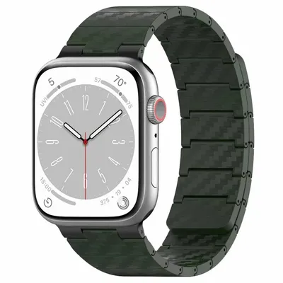 Produktbild von Für Apple Watch SE 2023 44mm Carbonfaser Magnetisches Ersatz Smart Armband Grün