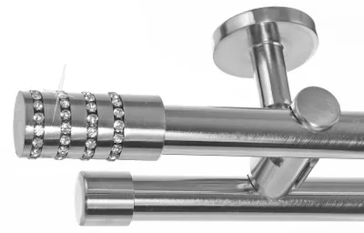 Produktbild von Edelstahl Look Gardinenstange Ø 20mm Deckenträger 2-läufig zweiläufig Deckenbefestigung Kristall D41 E39E30 RR