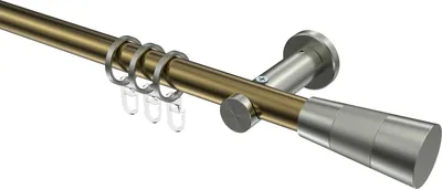 Produktbild von Interdeco Gardinenstange / Vorhangstange Messing Antik / Edelstahl-Optik, Typ Platon Tanara (Konus), 20 mm Ø 1-läufig, 440 cm