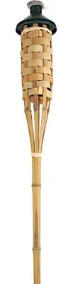 A single bamboo tiki torch on a white background.