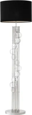 Zdjęcie produktu dla Lampa podłogowa Casa Padrino w stylu barokowym, wykonana z niklu i kryształowego szkła, wysokość 176 cm, klosz czarny