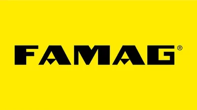 A logo with text on a yellow background.