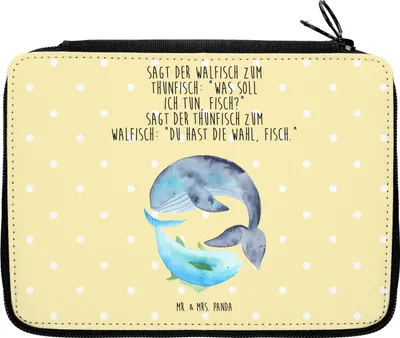 Produktbild von Mr. & Mrs. Panda Mäppchen Walfisch Thunfisch - Gelb Pastell - Geschenk, Spruch Lustig, Wal, Federmappe, Witz, Flachwitz, Tunfisch, Lustige Sprüche, Schlampermäppchen