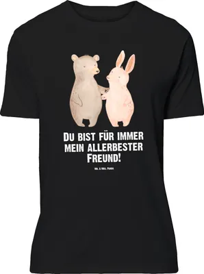 Produktbild von Mr. & Mrs. Panda Größe M T-Shirt Bär und Hase Umarmen - Schwarz - Geschenk, mit Spruch, Freunde, Tshirt, Freundin, Herren, Beste, für Immer, Best Friends, Shirt