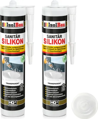 Produktbild von Isolbau Sanitär Silikon 2 x 300 ml Transparent - Hochelastischer Silikon-Dichtstoff für Abdichtungen & Fugen – Schimmelresistent, wasserdicht -  Kartusche