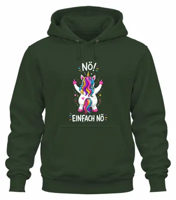 Produktbild von Nö Einfach Nö Einhorn Mittelfinger Statement Sarkasmus Hoodie Kapuzenpullover, Flaschengrün, S