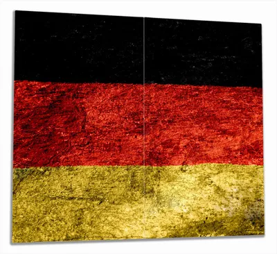 Produktbild von Wallario Herdabdeckplatte aus Glas, Größe 60 x 52 cm 2-teilig, Motiv Verwitterte Deutschland-Fahne in schwarz rot gold