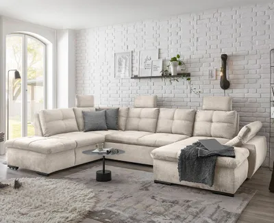 Produktbild von Alija Wohnlandschaft 334 x 217 cm, mit Schlaffunktion und Bettkasten Beige, Ausführung:Rechts
