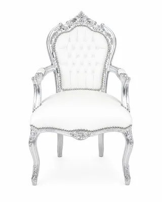 Produktbild von Barockstuhl Barock Stuhl Armlehne Weiß Silber Kunstleder Esszimmer Wohnzimmer Büro Flur Schminkstuhl Klassisch Premium Luxus Modern Retro Royal Antik