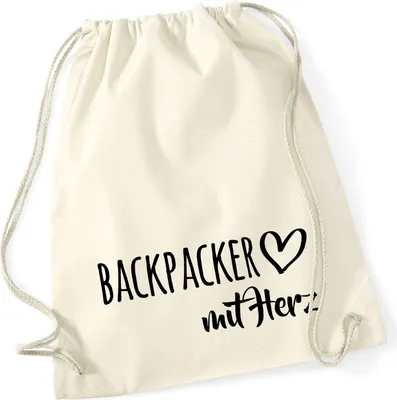 Produktbild von Huuraa Turnbeutel Backpacker mit Herz 12 Liter Natural Baumwolle Rucksack Geschenkidee