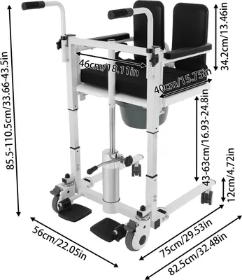 Produktbild von Hydraulischer Patienten-Transferstuhl - Rollstuhl Duschstuhl - Höhenverstellbar - Für Senioren und Behinderte - Pflege zu Hause und im Krankenhaus