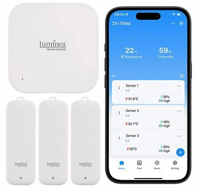 Image de 3 capteurs de température et d’humidité connectés avec passerelle THS-100