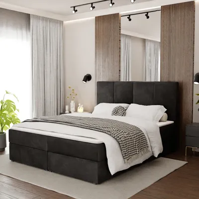 Produktbild von Muralo KONTINENTALBETT für Schlafzimmer Polsterbett mit zwei Bettkasten Bett mit Polsterkopfteil Doppelbett 160x200 Bett mit Stauraum Schwarz