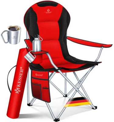 Produktbild von KESSER® Campingstuhl faltbar bis 150 kg Angelstuhl Faltstuhl Klappstuhl Gepolstert mit Armlehnen, Getränkehalter + Tasche mit hoher Rückenlehne, Strandstuhl, Klapphocker