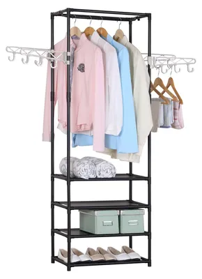 Produktbild von Garderobe Lena L freistehend 55x158x29 cm mit 1 Kleiderstange, 4 Ablagen und 4 Haken
