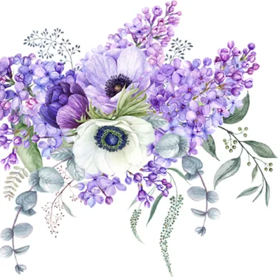 Produktbild von Servietten Papier 33x33cm 3-lag Fliederstrauß Lavendel Anemone 20 Stk