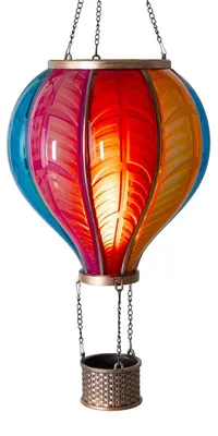 Produktbild von XXL LED Solar Heißluftballon mit Flammeneffekt Beleuchtung | Laterne mit 40 warm-weißen Licher | Solarleuchte zum Aufhängen | inkl. Metallkette | ca. Ø 29 cm | Gesamthöhe ca. 86 cm (XXL - Regenbogenfarben)