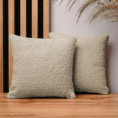 Produktbild von MG Design 2er Set Kissenbezüge 30 x 30 cm in Beige - mit Reißverschluss, fein gewebt mit Chenille-Haptik, pflegeleich