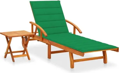 Image de Chaise longue de jardin avec table et coussin Bois d'acacia