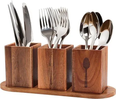 Produktbild von Famanu Halter für Küchenutensilien aus Holz mit 3 Fächern - 33x11,5 cm