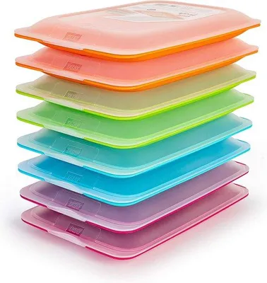 Imagen del producto de Cajas de almacenamiento Unyqoos® para cortar alimentos, juego de 8 piezas – recipientes apilables para refrigerador, ideales para embutidos y quesos, fabricados en plástico libre de BPA, dimensiones 17×3,2×25,2 cm, aptos para microondas, congelador y lavavajillas