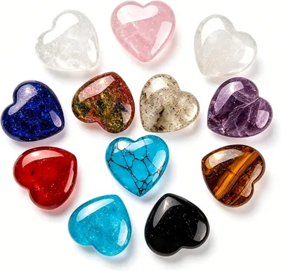 Produktbild von 12-teiliges Set mit Kristall-Heilsteinen, 2 cm große Herz-Edelsteine, bunte Herzen aus Rosenquarz und Obsidian, Glücks- und Schmucksteine für Gastgeschenke, Meditation, Reiki, Motivationsgeschenke und Dekoration