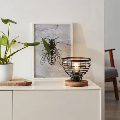Produktbild von BRILLIANT schwarze Tischleuchte AVIA | Tischlampe mit Fuß aus Holz inkl. Schnurzwischenschalter| 1x E27 Fassung max. 52W | Metall/Holz