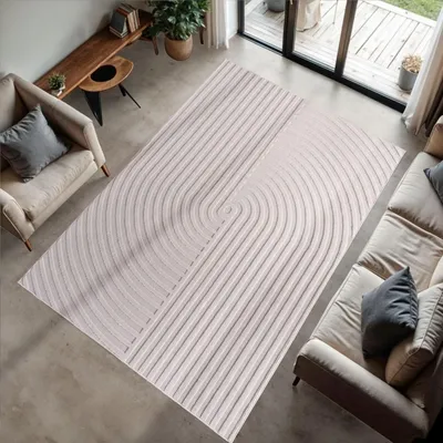 Produktbild von Kurzflorteppich, 3D-Design, cremefarben, Wohnzimmerteppich, Rückseite aus fibrilliertem Garn 240 x 340 cm