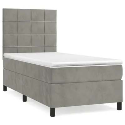 Image de vidaXL Lit boxspring avec matelas gris clair 100x200 cm velours