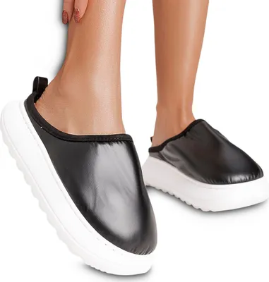 Produktbild von Damen Hausschuhe Plattform Pantoffeln Plüsch Slippper Borello Schwarz Gr.39