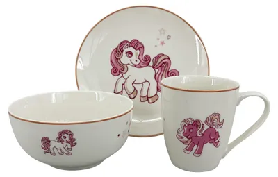 Obrázok produktu pre Detská jedálenská súprava Pony (hrnček, miska, tanier), ružová farba