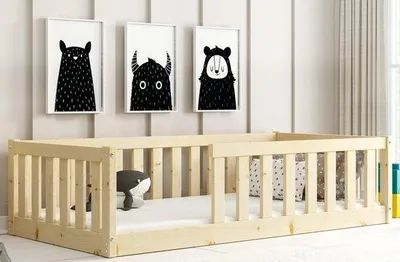 Productafbeelding van Kinderbed 160x80 met uitvalbeveiliging - Montessori-bed - Spijlenbed - Massief grenenhout - Tot 120 kg - Comfortabel ontwerp - Peuterbed