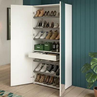 Productafbeelding van Dmora Eracle - Schoenenkast, 72x37x195h cm Wit, 6 Planken, Italy