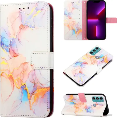 Produktbild von Moto G40 Hülle, Marmor Motiv Kunstleder Tasche Wallet Kartenfächer mit Standfunktion Klapp Schutzhülle für Motorola Moto G40 / G60 Bunt
